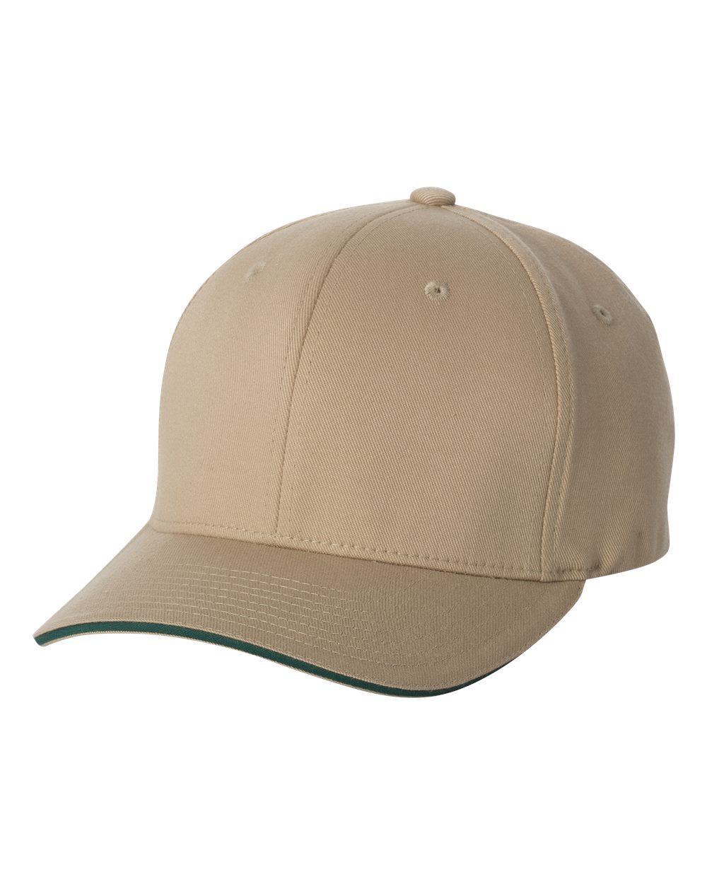 Flexfit's Sandwich Visor Twill Cap is a structured six-panel cap made from a comfortable polyester/cotton/spandex blend.