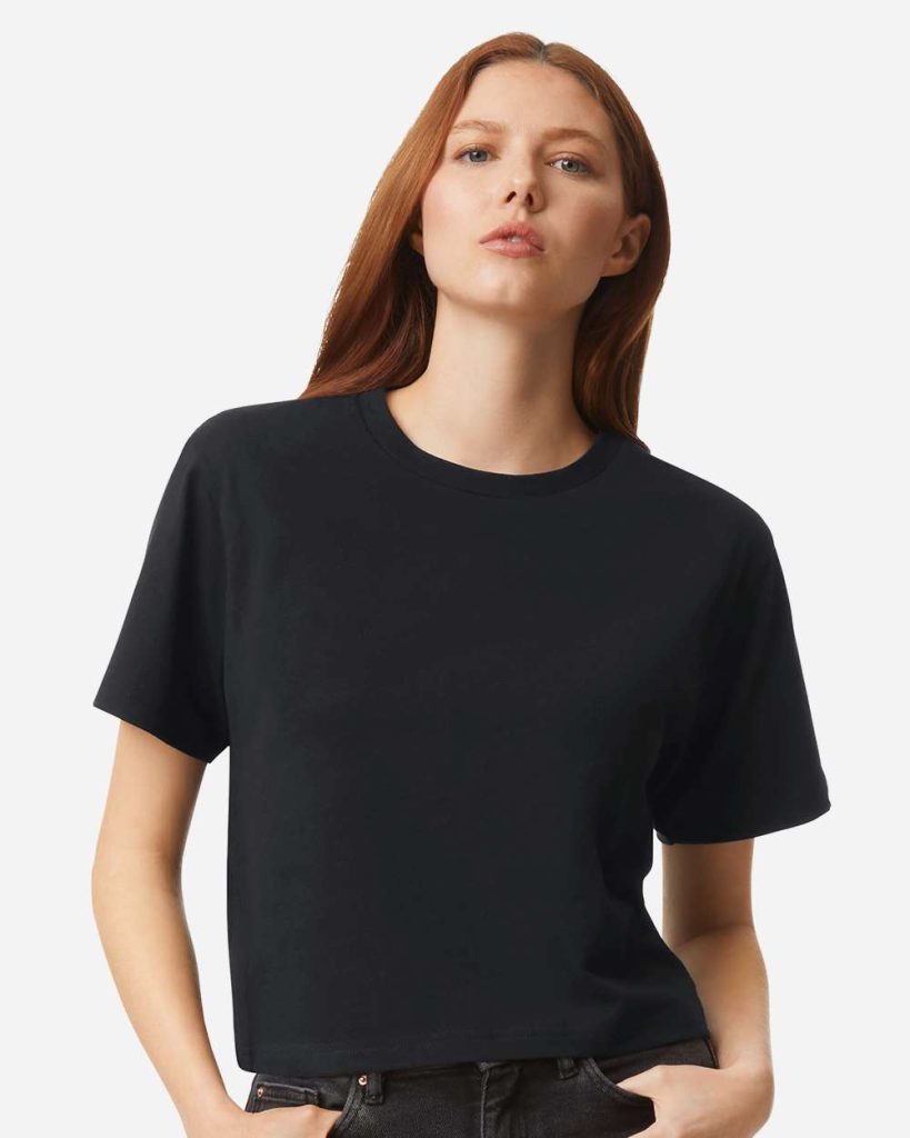American Apparel Women's Fine Jersey Boxy Tee - Model Front View