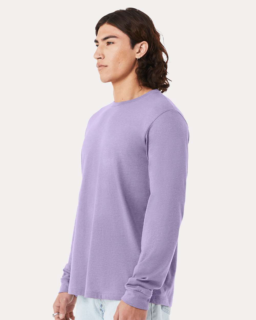 BELLA + CANVAS Heather CVC Long Sleeve Tee - Model Side View