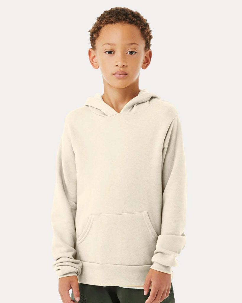 BELLA + CANVAS Youth Sponge Fleece Hoodie Sweatshirt - Model Front View