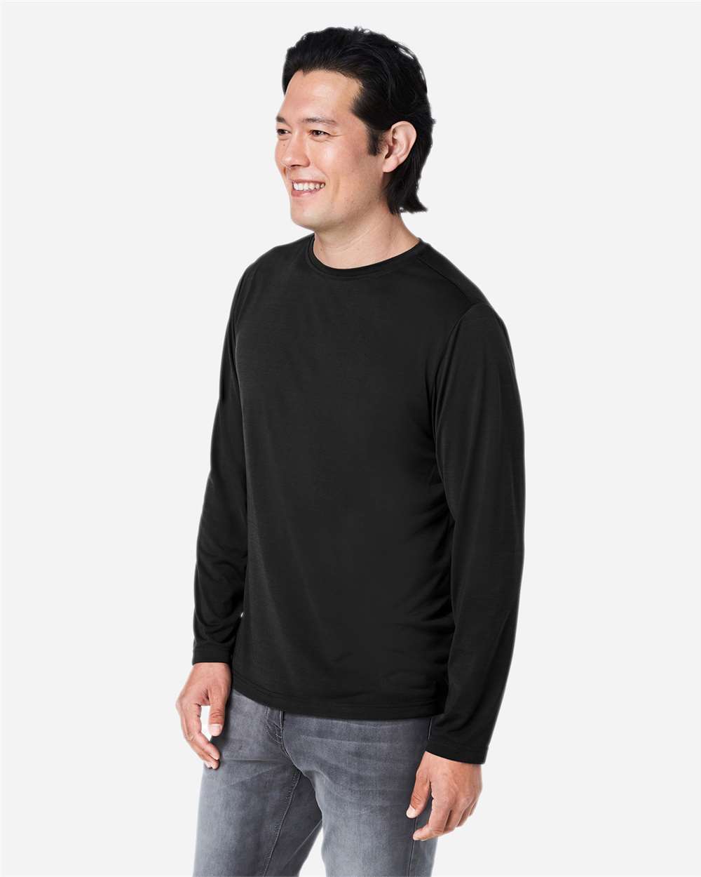 CORE365 Unisex Fusion ChromaSoft™ Performance Long Sleeve T-Shirt - Model Side View