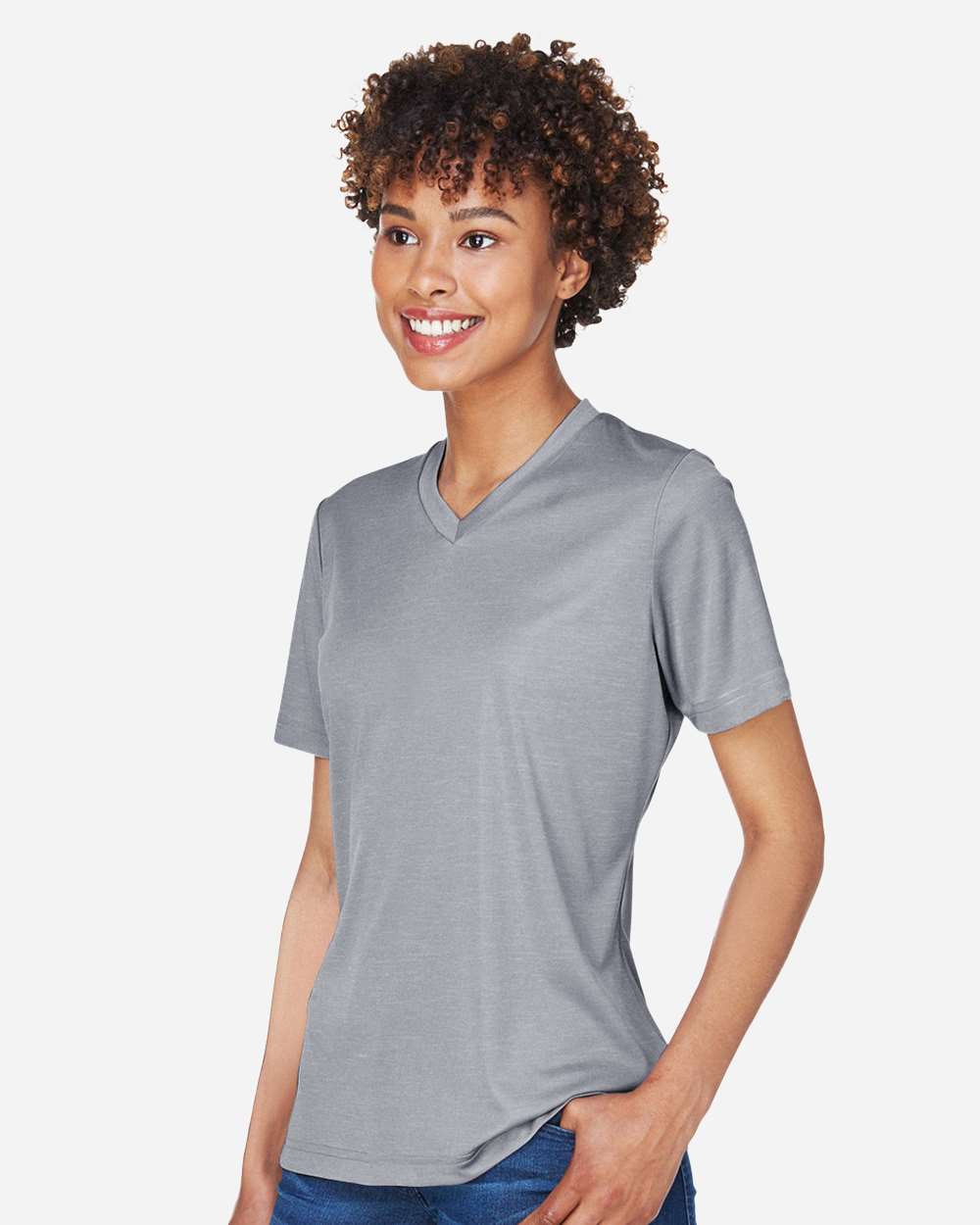 Team 365 Women's Sonic Heather Performance T-Shirt - Model Side View