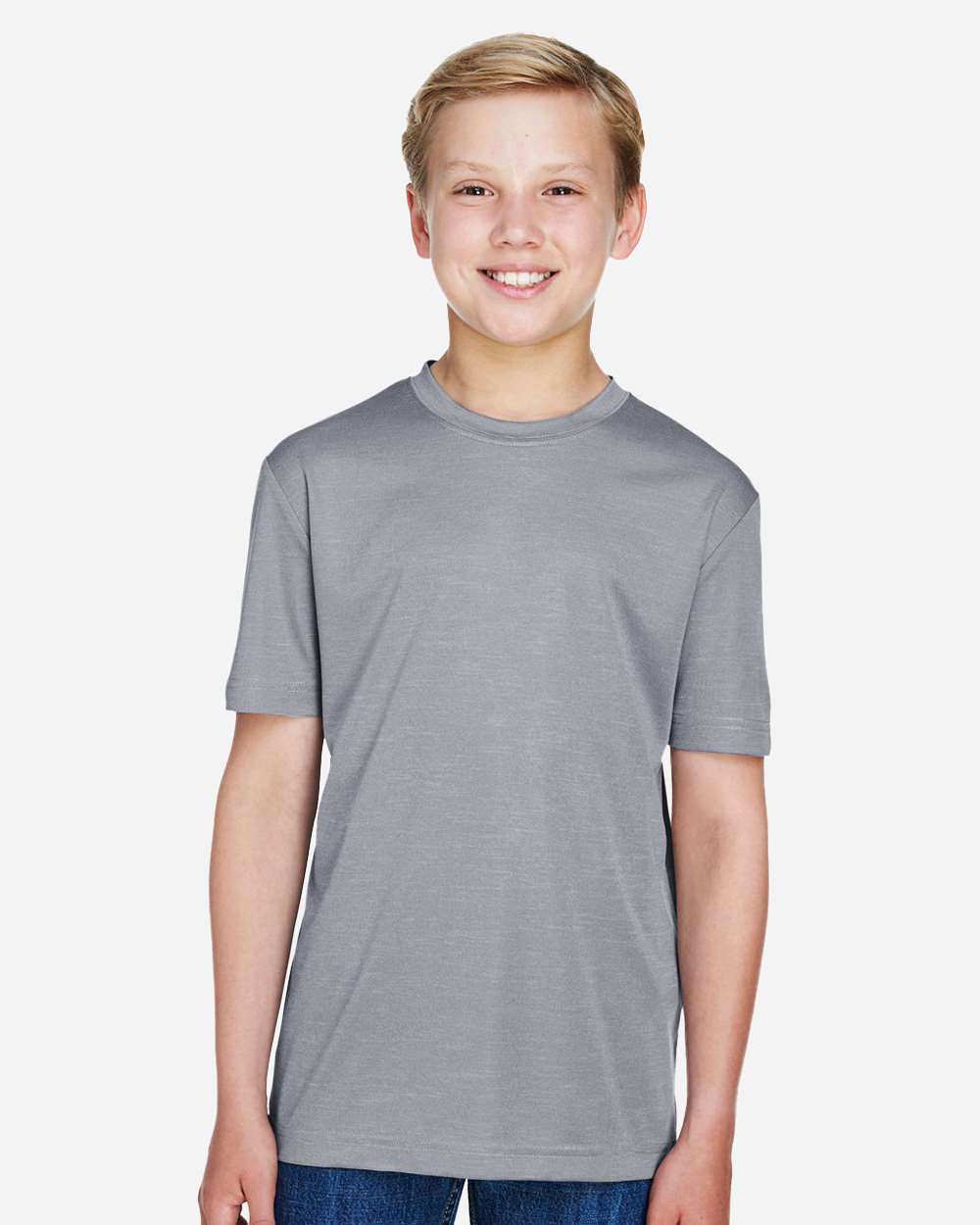 Team 365 Youth Sonic Heather Performance T-Shirt - Model Front View