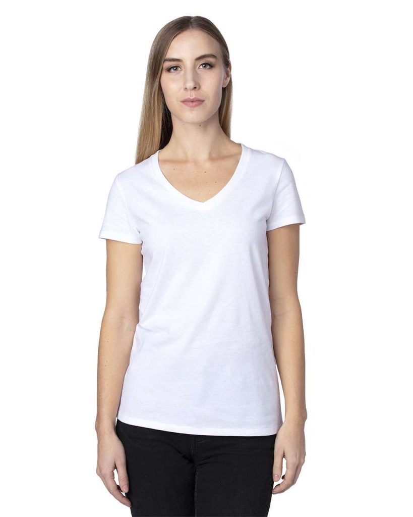 Threadfast Apparel Women's Ultimate CVC V-Neck T-Shirt - Model Front View