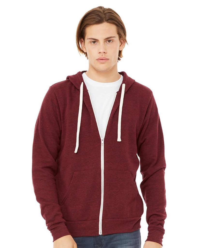 BELLA + CANVAS's Unisex Triblend Sponge Fleece Full-Zip Hoodie Sweatshirt is a comfortable and stylish hoodie made from a soft polyester-cotton-rayon blend.