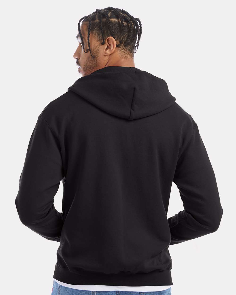 Champion Unisex Powerblend® Full-Zip Hooded Sweatshirt - Model Back View