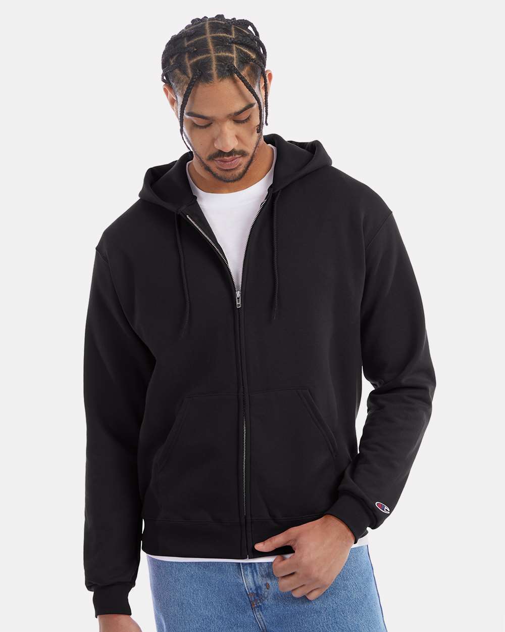 Champion Unisex Powerblend® Full-Zip Hooded Sweatshirt - Model Front View