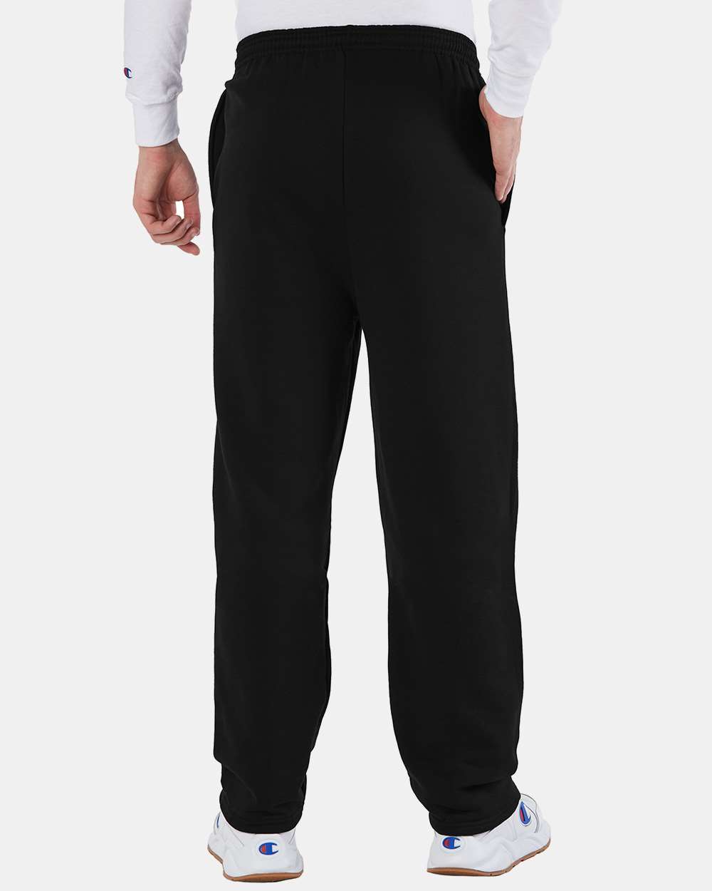 Champion Men's Powerblend® Open-Bottom Sweatpants with Pockets - Model Back View