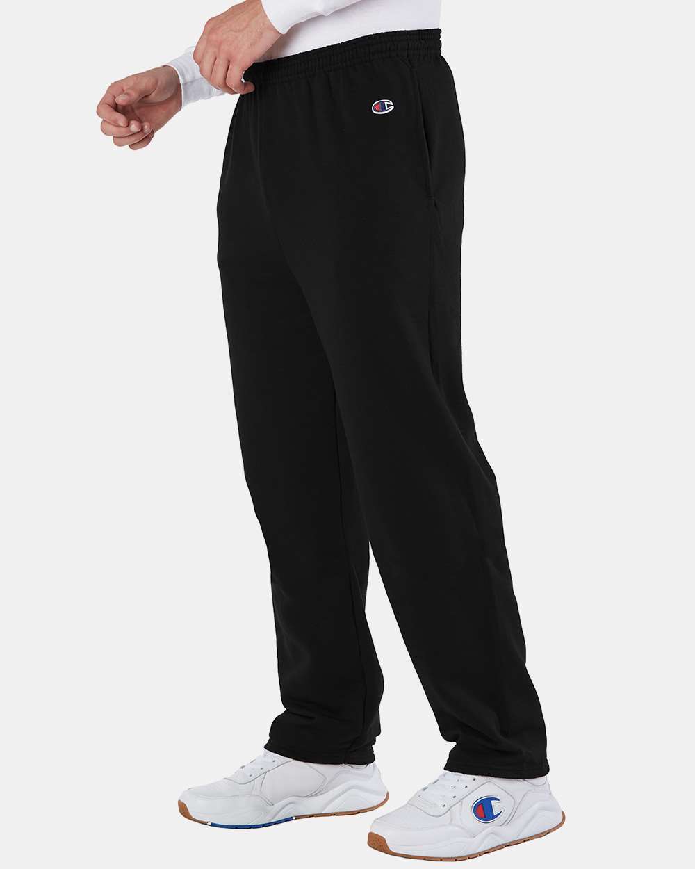 Champion Men's Powerblend® Open-Bottom Sweatpants with Pockets - Model Side View
