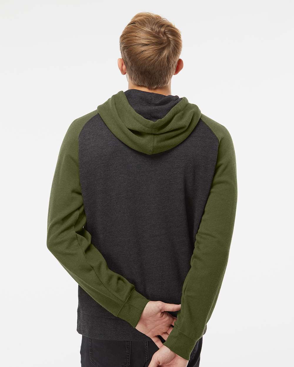 Independent Trading Co. Unisex Raglan Hooded Sweatshirt - Model Back View