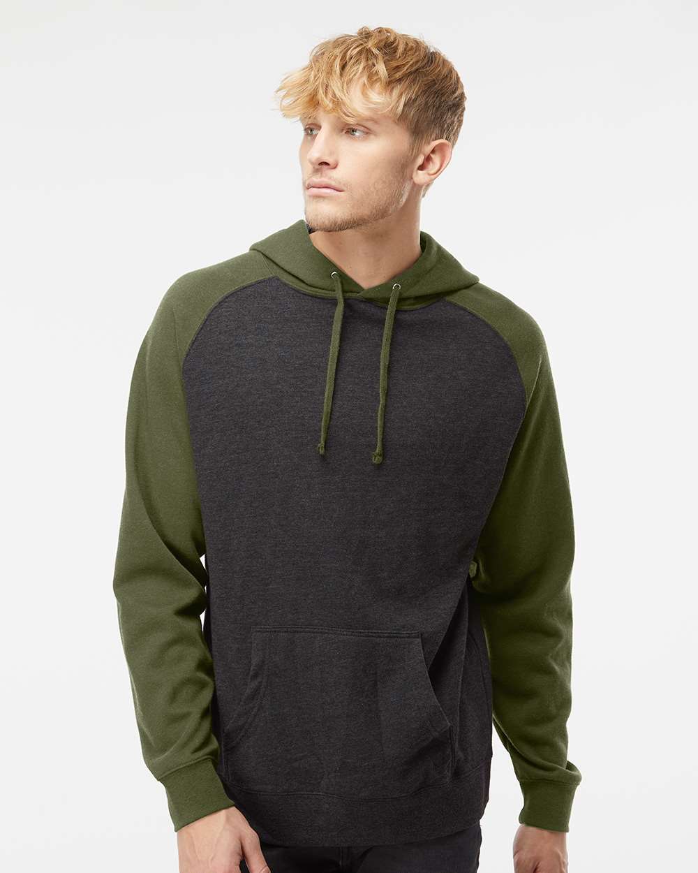 Independent Trading Co. Unisex Raglan Hooded Sweatshirt - Model Front View