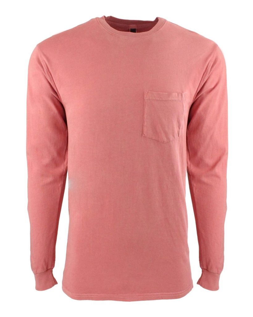 Next Level's Unisex Inspired Dye Long Sleeve Pocket T-Shirt is a stylish and comfortable garment made from 100% combed ringspun cotton.