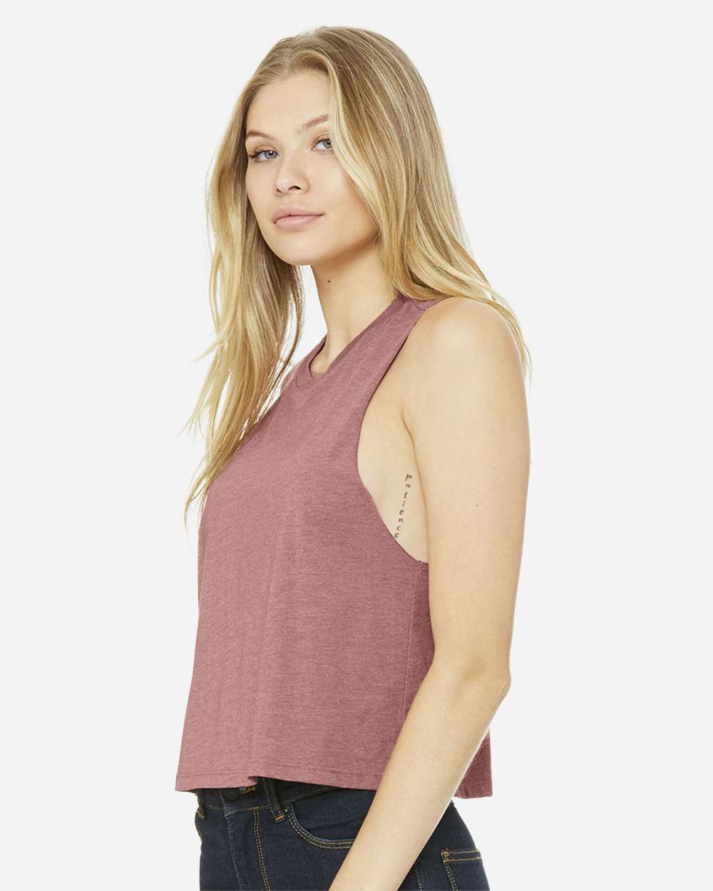 BELLA + CANVAS Women's Racerback Crop Tank - Model Side View