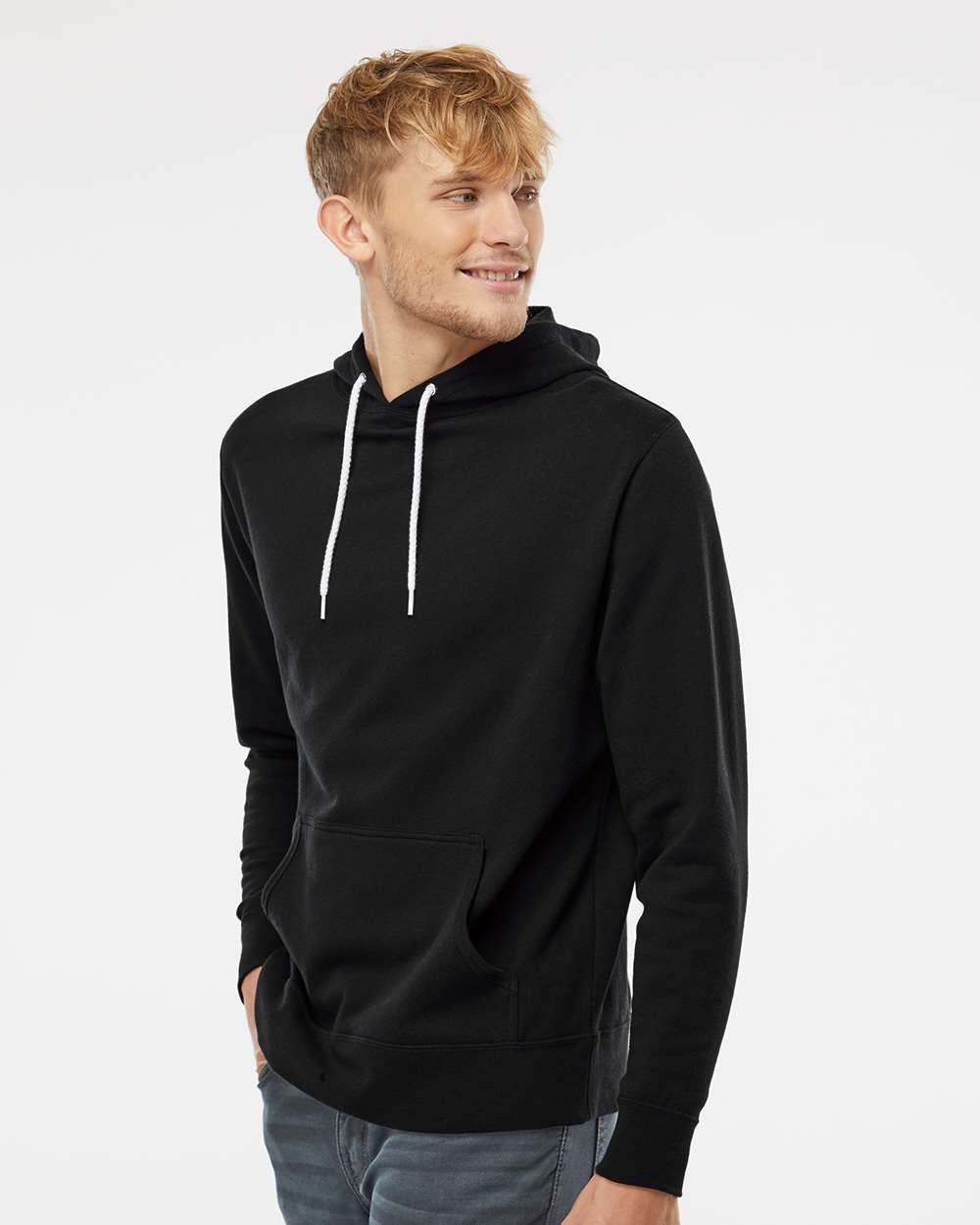 Independent Trading Co. Unisex Lightweight Hooded Sweatshirt - Model Side View