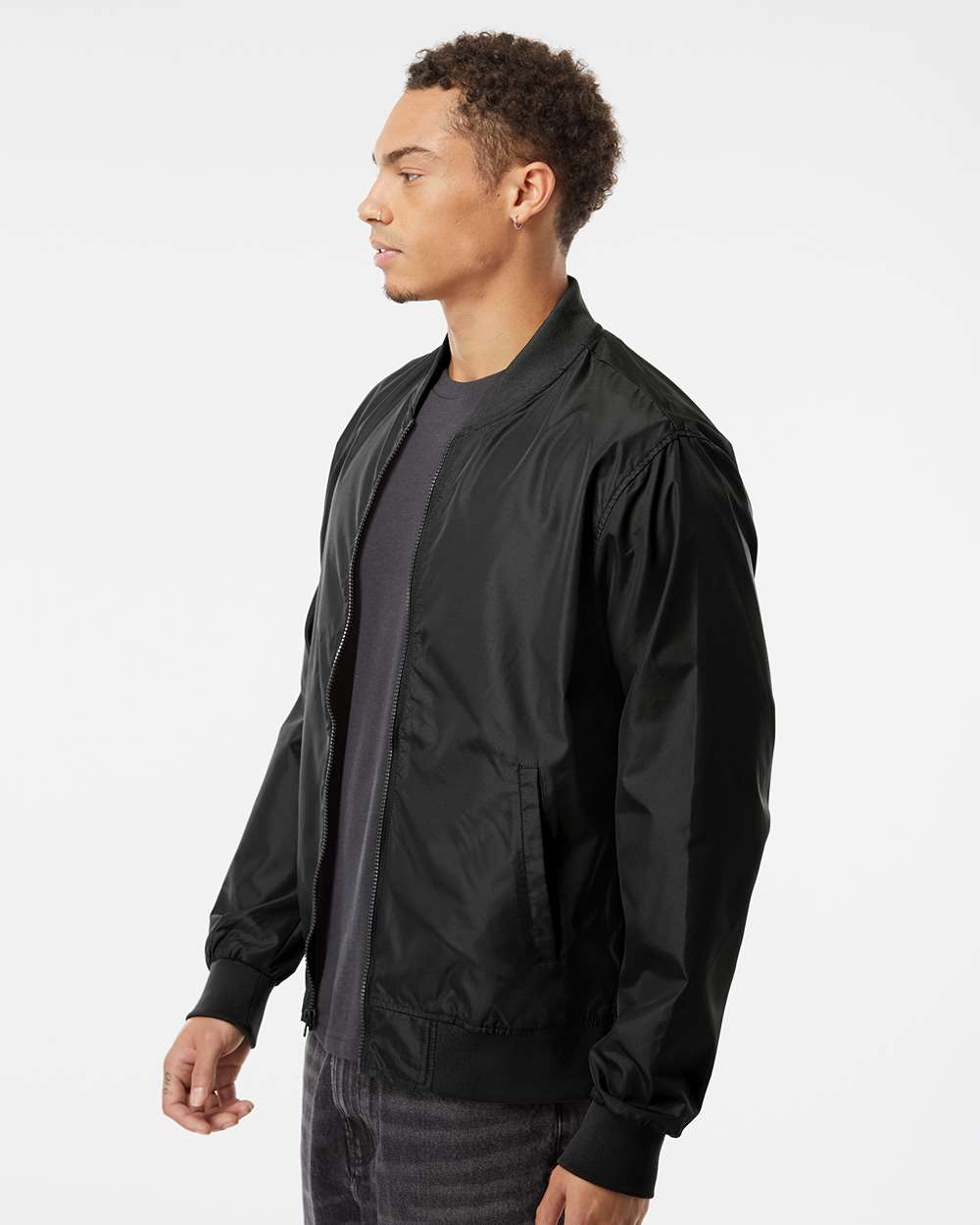 Independent Trading Co. Unisex Lightweight Bomber Jacket - Model Side View