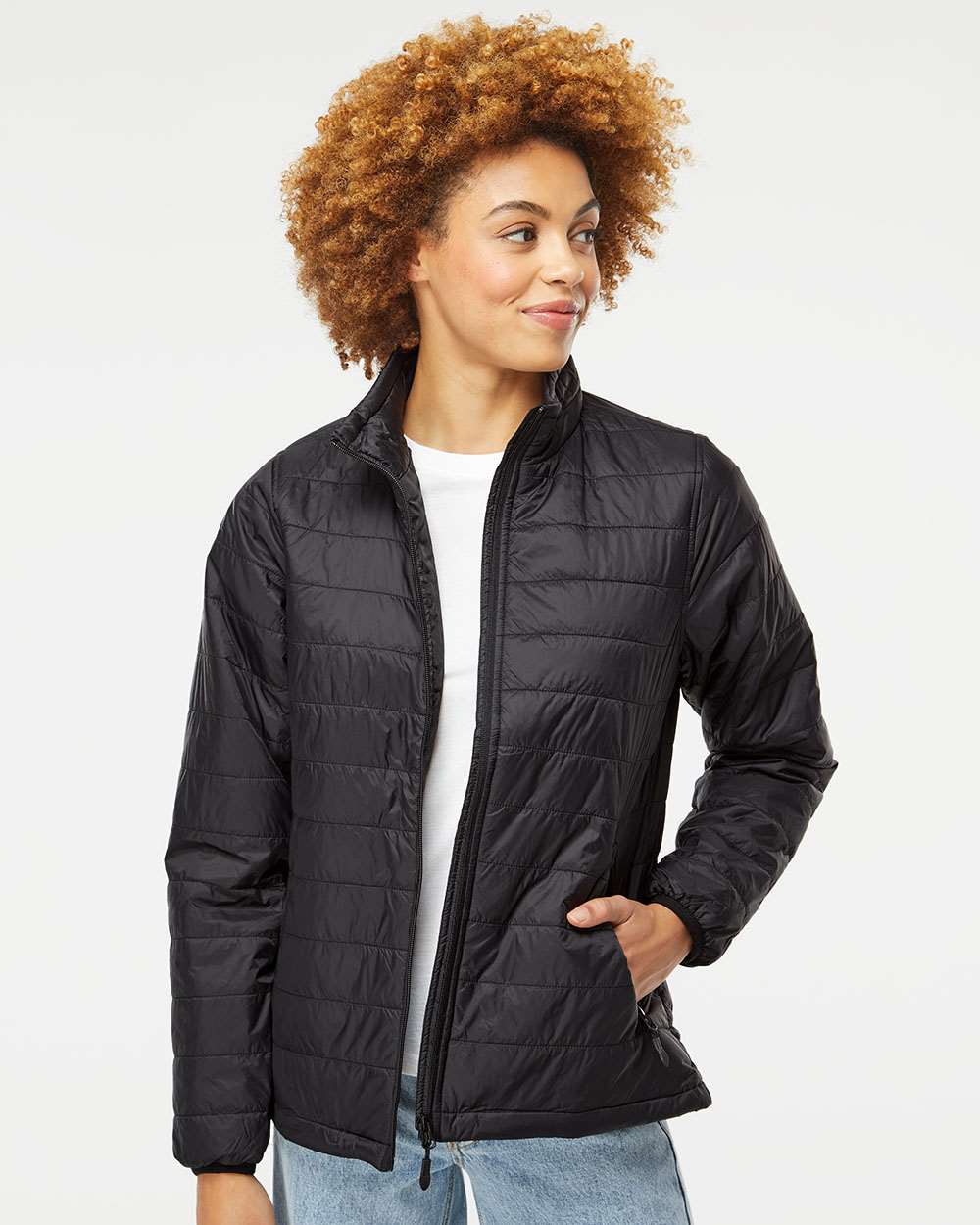 Independent Trading Co. Women's Puffer Jacket - Model Front View