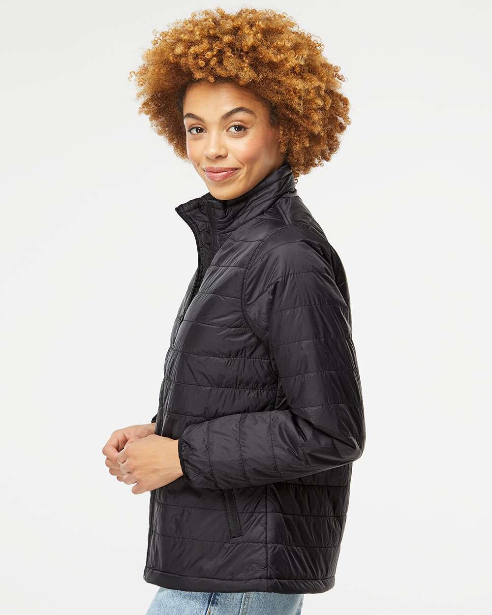 Independent Trading Co. Women's Puffer Jacket - Model Side View