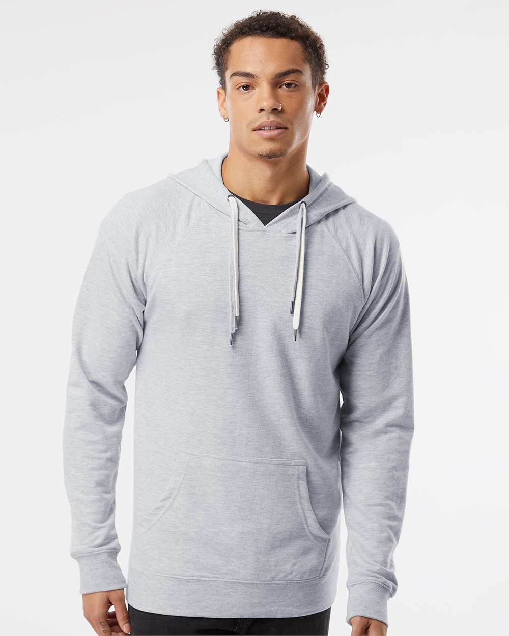 Independent Trading Co. Unisex Icon Lightweight Loopback Terry Hooded Sweatshirt - Model Front View