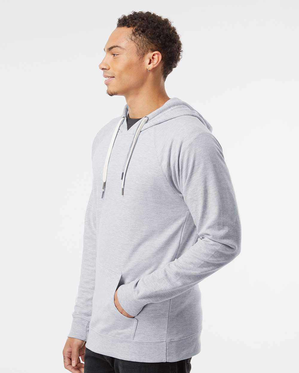 Independent Trading Co. Unisex Icon Lightweight Loopback Terry Hooded Sweatshirt - Model Side View