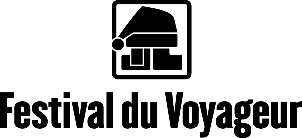 Festival du Voyageur logo, a voyageur in a toque inside a square frame above the festival name