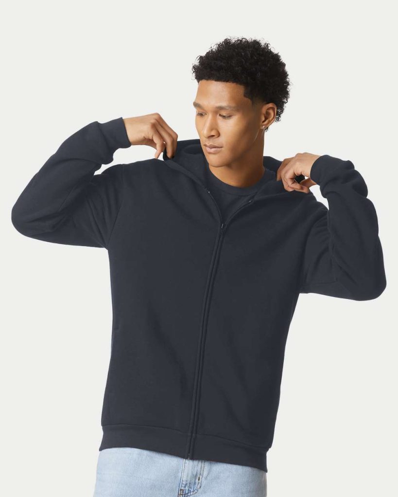 American Apparel Unisex ReFlex Fleece Full-Zip Hoodie Sweatshirt - Model Front View