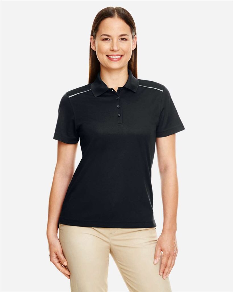 CORE365 Women's Radiant Performance Piqué Polo with Reflective Piping - Model Front View