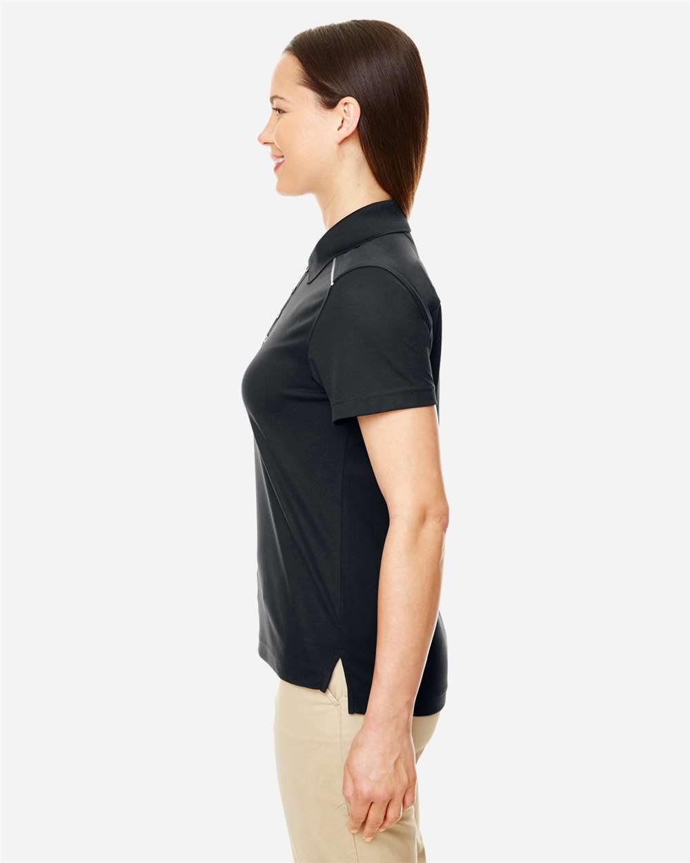 CORE365 Women's Radiant Performance Piqué Polo with Reflective Piping - Model Side View