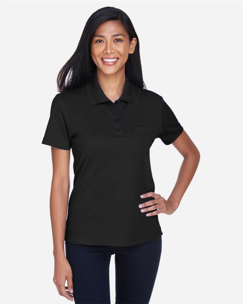 CORE365 Women's Origin Performance Piqué Polo with Pocket - Model Front View