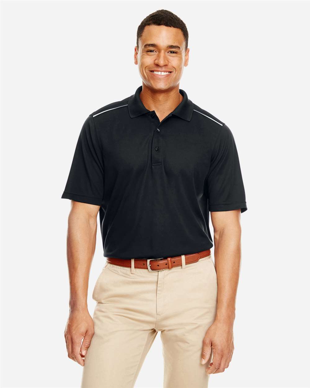 CORE365 Men's Radiant Performance Piqué Polo with Reflective Piping - Model Front View