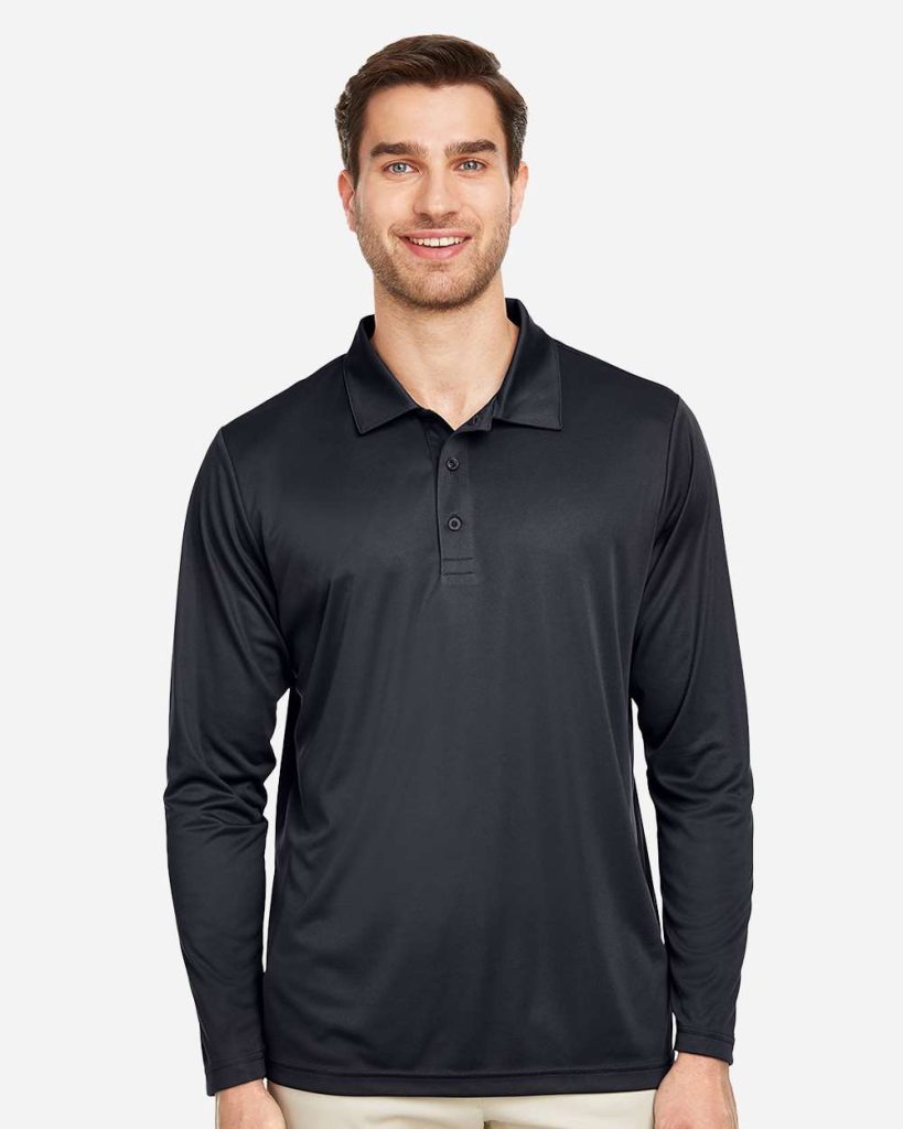 Team 365 Men's Zone Performance Long Sleeve Polo - Model Front View