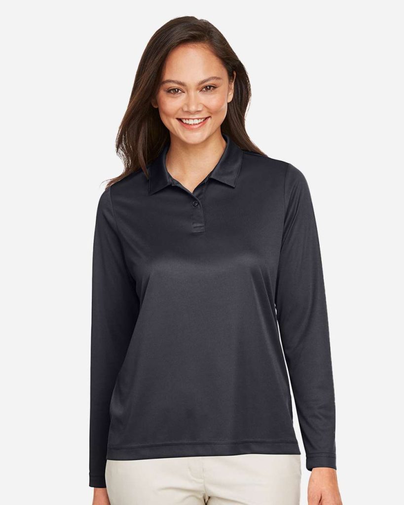 Team 365 Women's Zone Performance Long Sleeve Polo - Model Front View