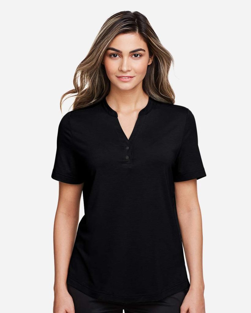 North End Women's JAQ Snap-Up Stretch Performance Polo - Model Front View