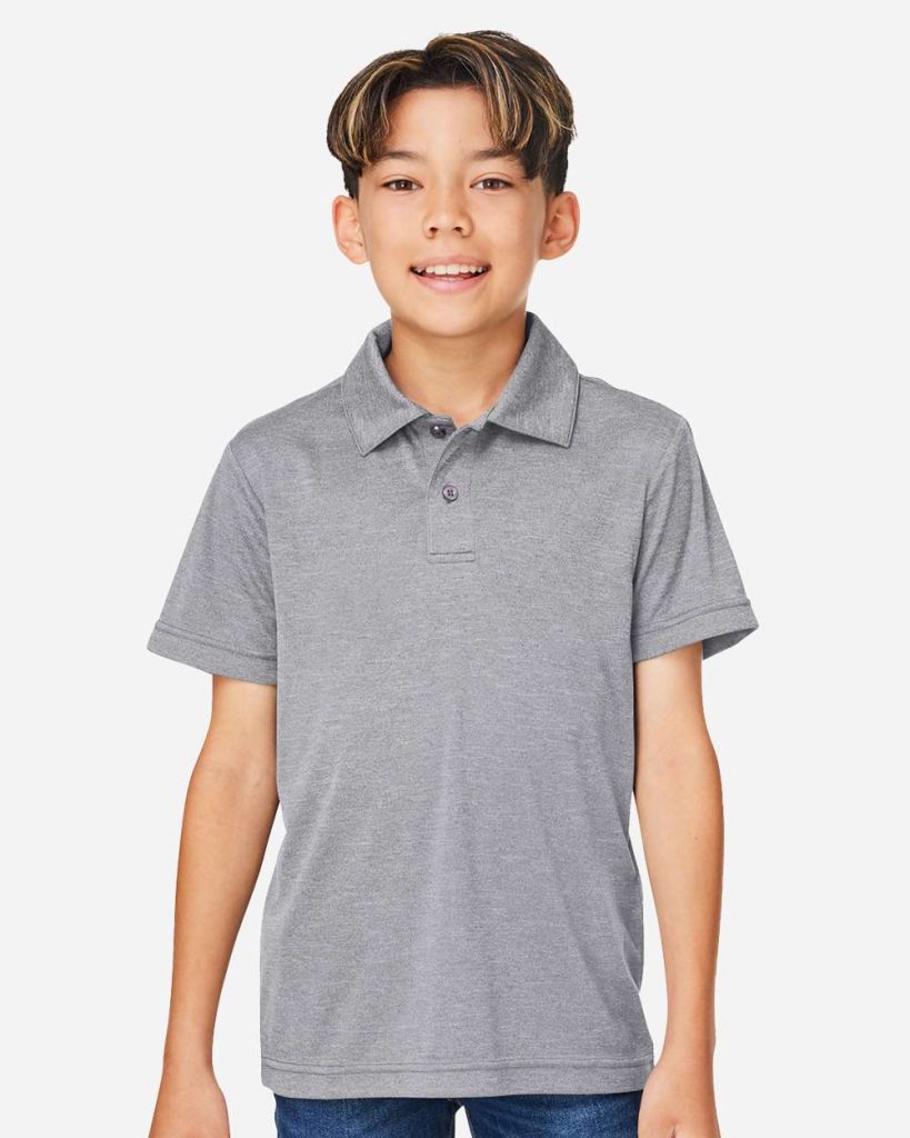 Team 365 Youth Zone Sonic Heather Performance Polo - Model Front View