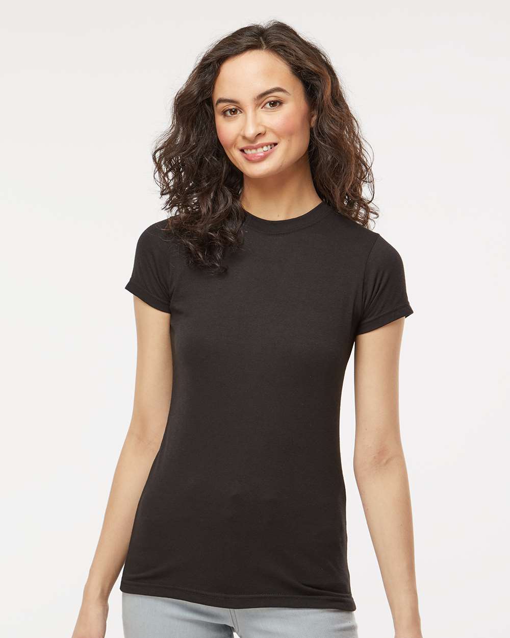 M&O Women's Deluxe Blend T-Shirt - Model Front View
