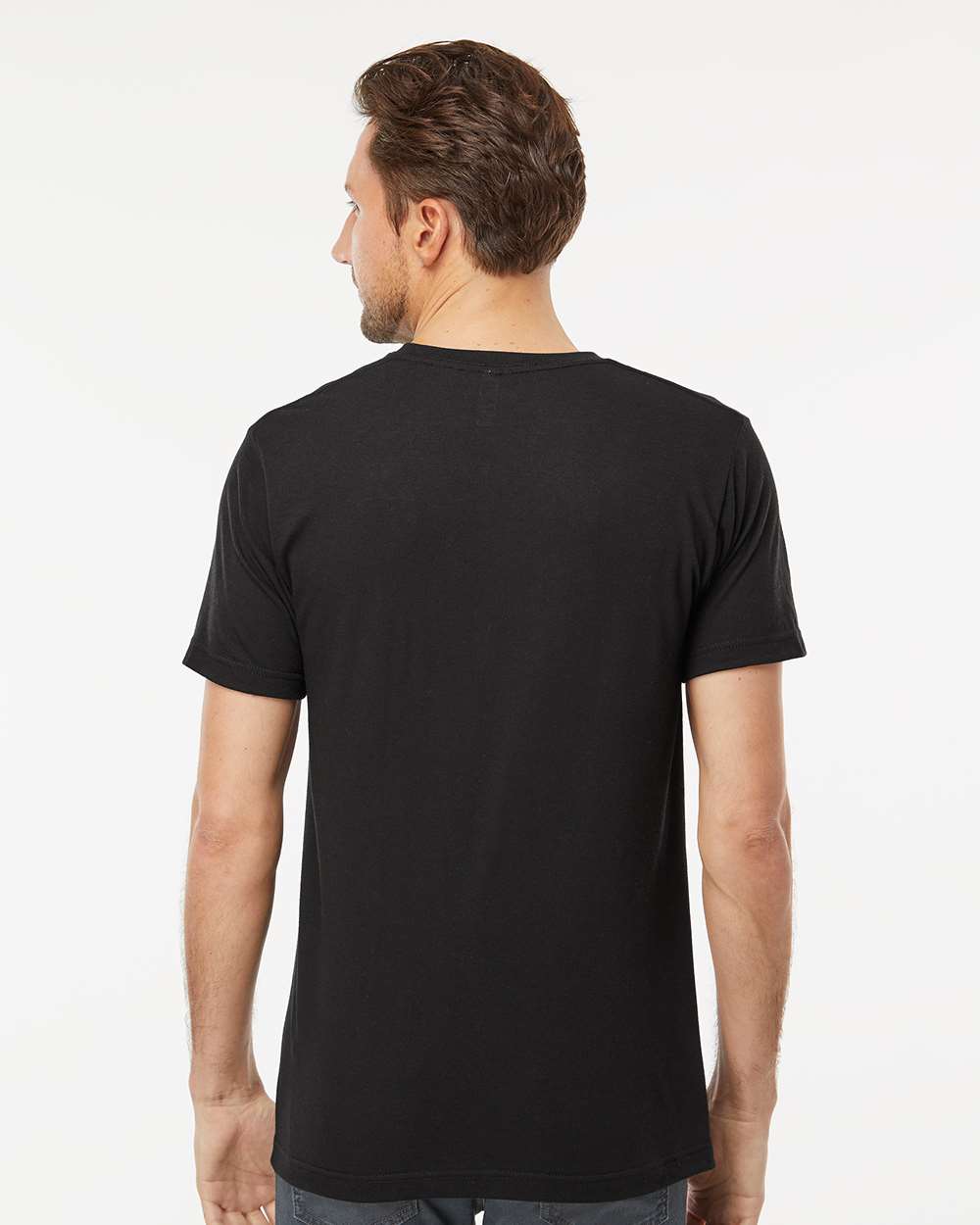 M&O Deluxe Blend V-Neck T-Shirt - Model Back View