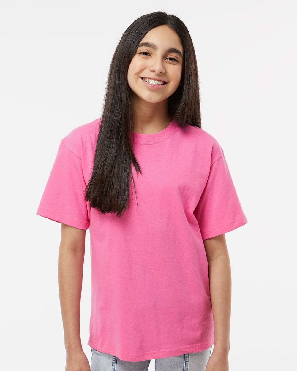 M&O Youth Gold Soft Touch T-Shirt - Model Front View