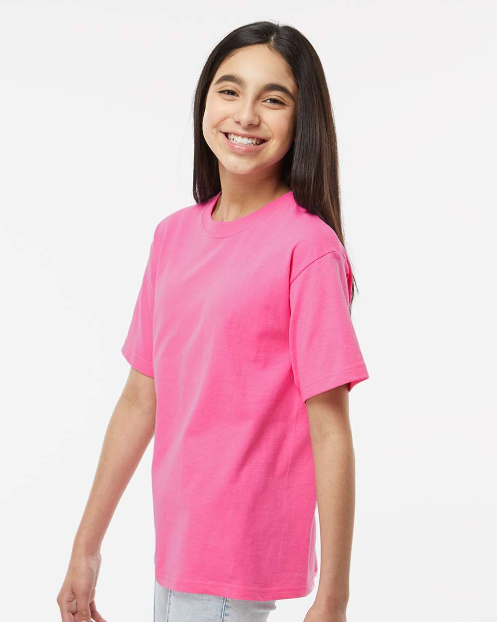M&O Youth Gold Soft Touch T-Shirt - Model Side View