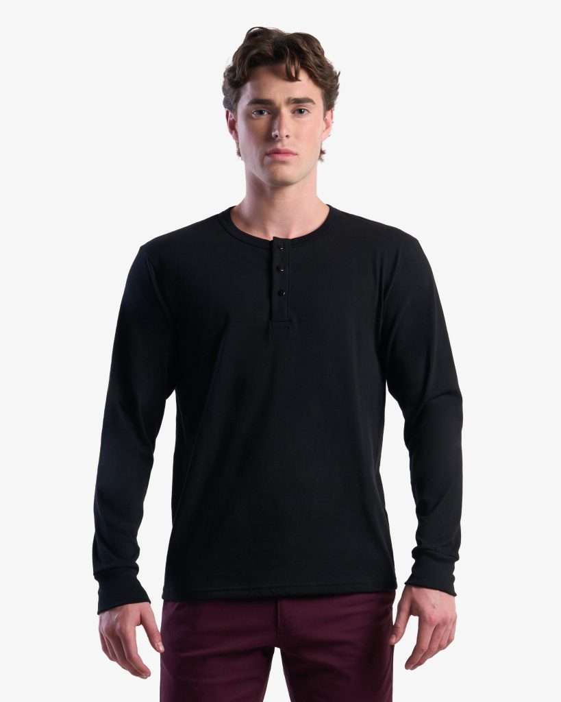 Jerico Organic Long Sleeve Henley - Front View