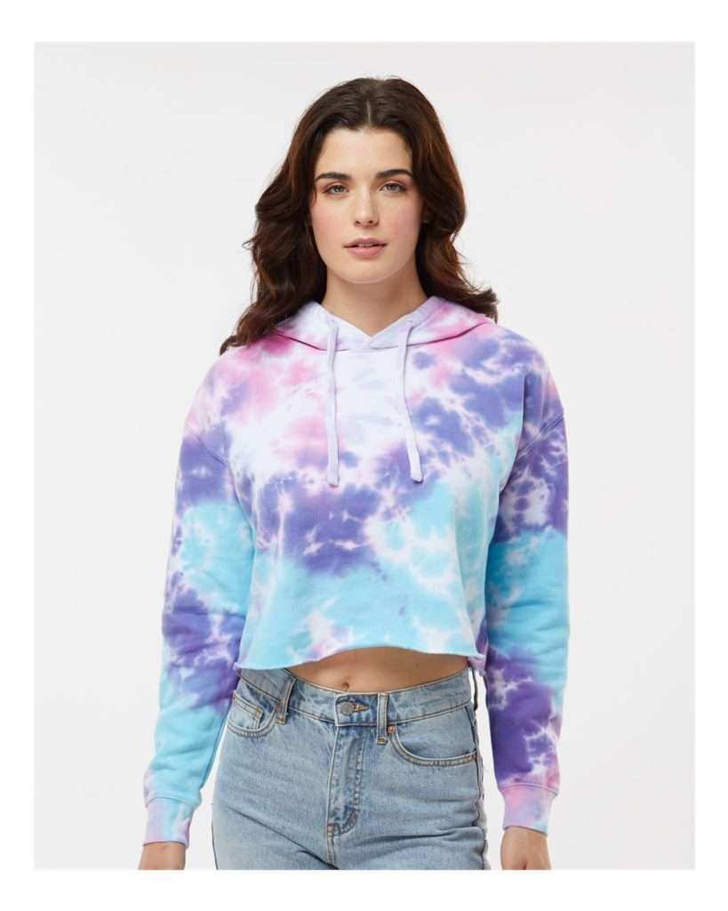 Colortone Women's Tie-Dyed Crop Hooded Sweatshirt - Model Front View