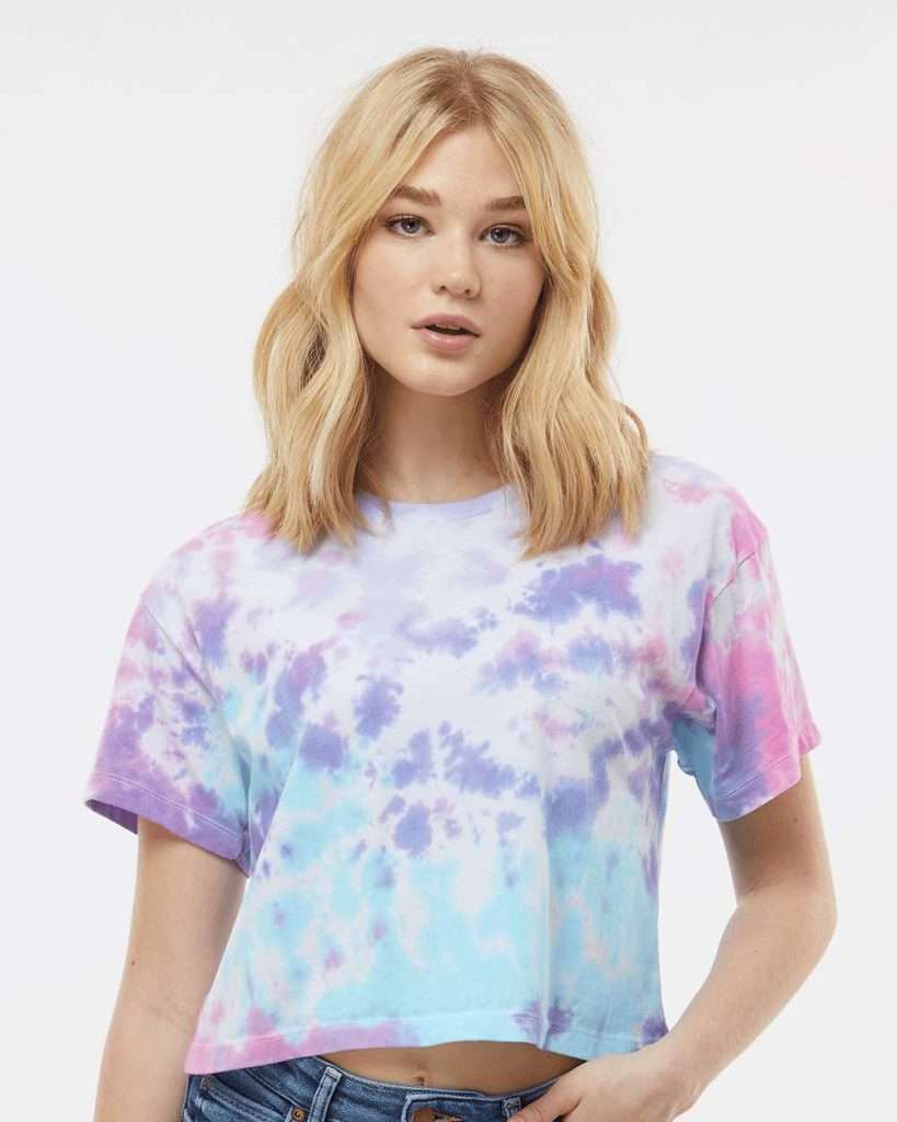 Colortone Women's Tie-Dyed Crop T-Shirt - Model Front View