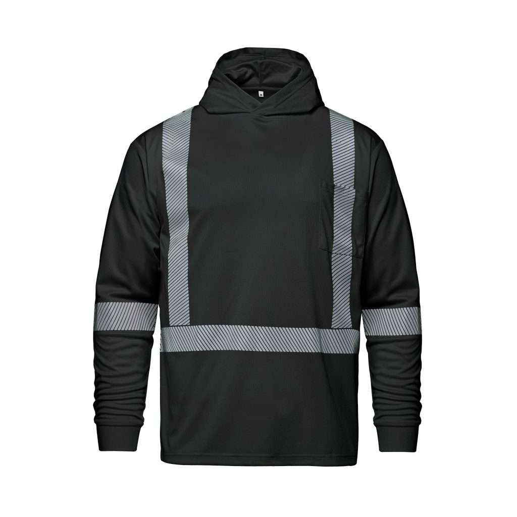 CX2 Long Sleeve Hi-VIS Hooded T-Shirt with Segmented Stripes - Front View